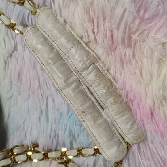 FLASH SALE! Auth CHANEL Shoulder Bag W Chain Strap White Leather Mustard Fabric - Picture 6 of 16